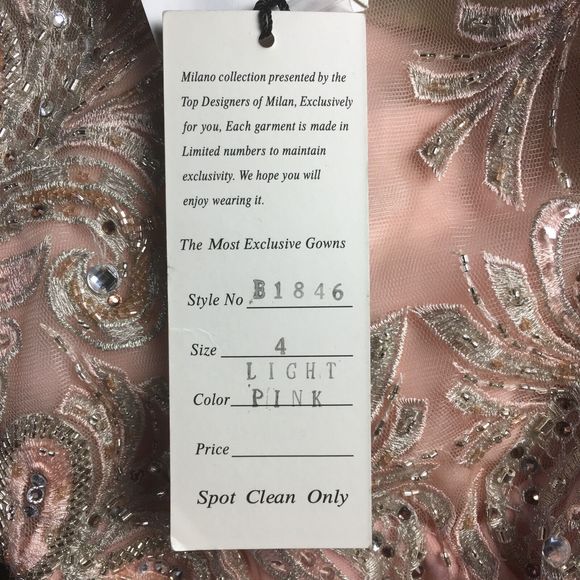NWT Milano Formals Size 4 Light Pink Chiffon Beaded Prom Maxi Dress Formal Gown - Picture 13 of 16